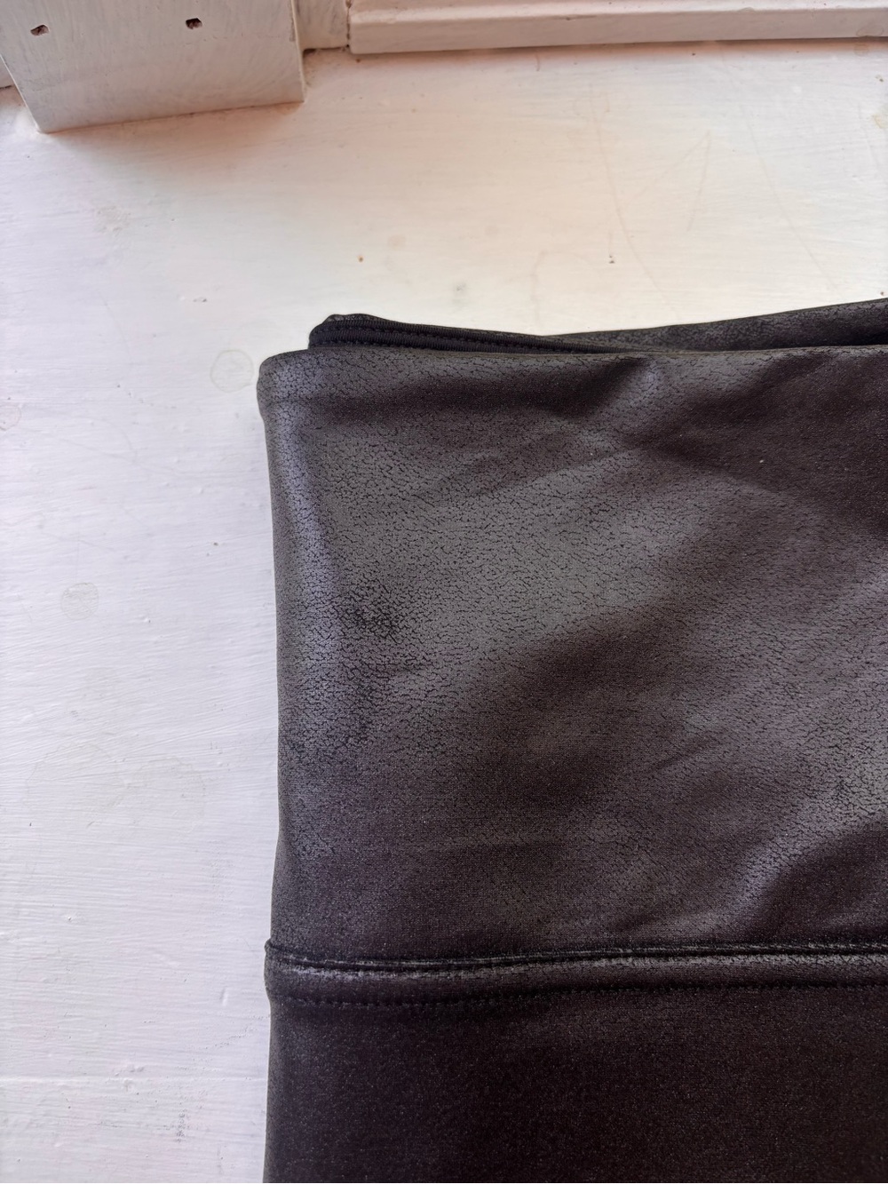SPANX Black Faux Leather-Look Leggings (M)